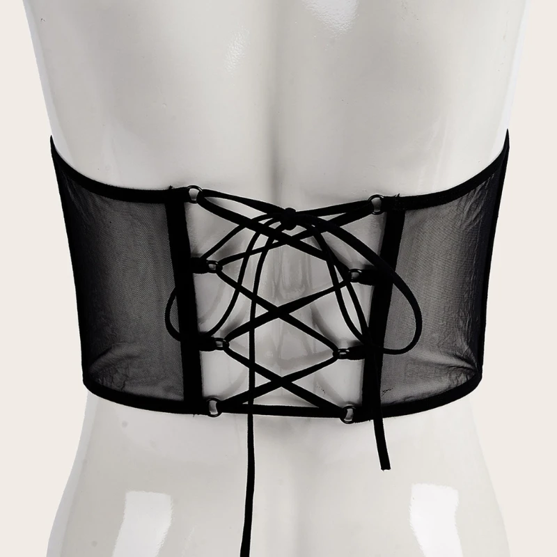 Women Corset Fishbone Girdle Underbust Bustier Body Slimming Waist Adjustable Self Tie Fishbone Wide Belts Dress Girdle