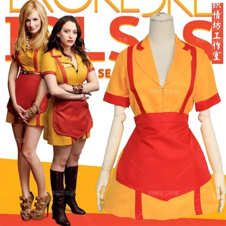 2 Broke Girls Cosplay Dress Costumes for Halloween Girl Party Wear Max Caroline Waitress Maid Dress Cos with Apron S M L XL