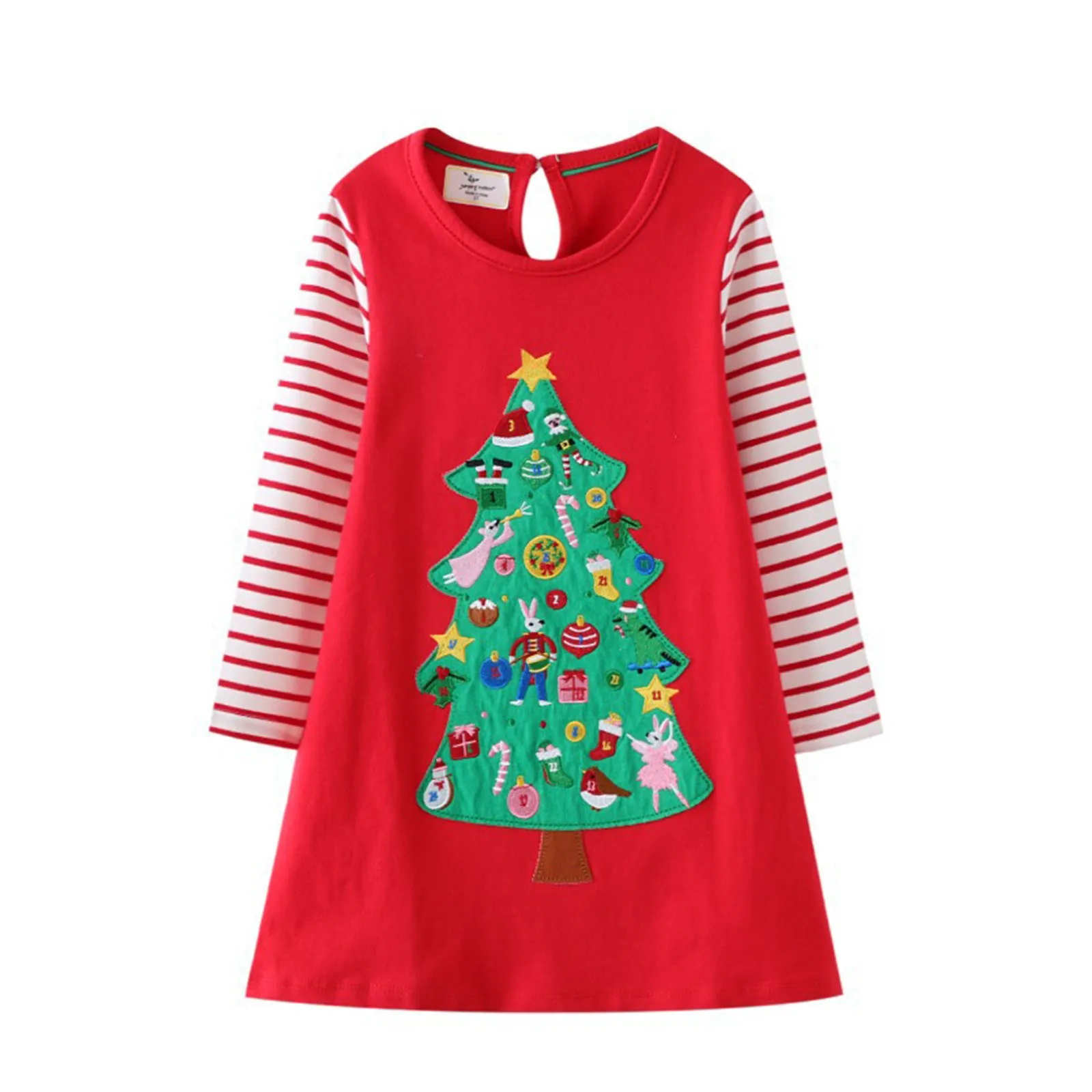 

Toddler Girl Christmas Dress Long Sleeve Fall Winter Casual Basic Tunic Shirt Dresses Cartoon Christmas Tree Toddlers Dress 6t