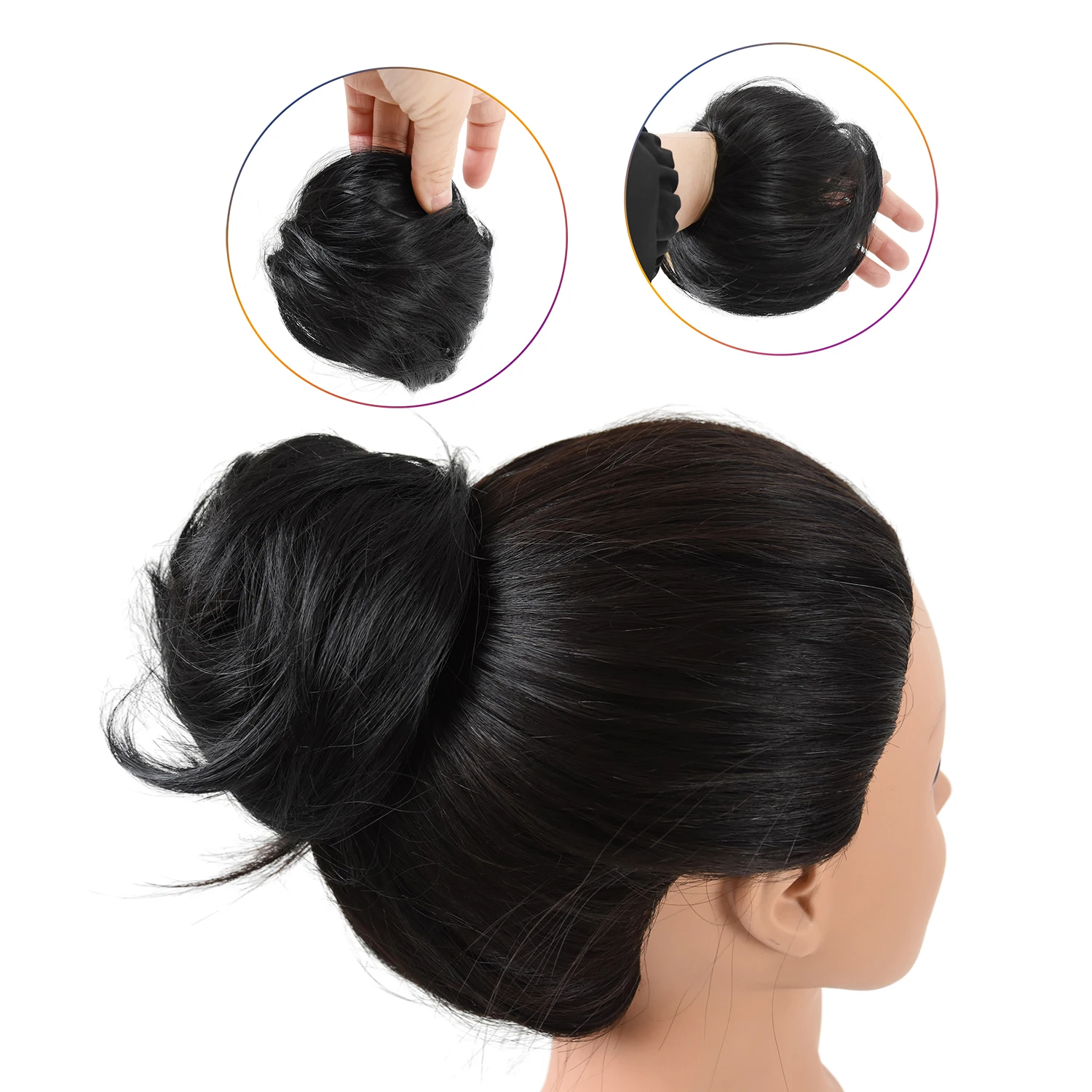 1Pc Straight Hair Bun Black Synthetic Hair Extensions Scrunchies Updo Elastic Rubber Band Natural Hairpiece Ponytail for Women