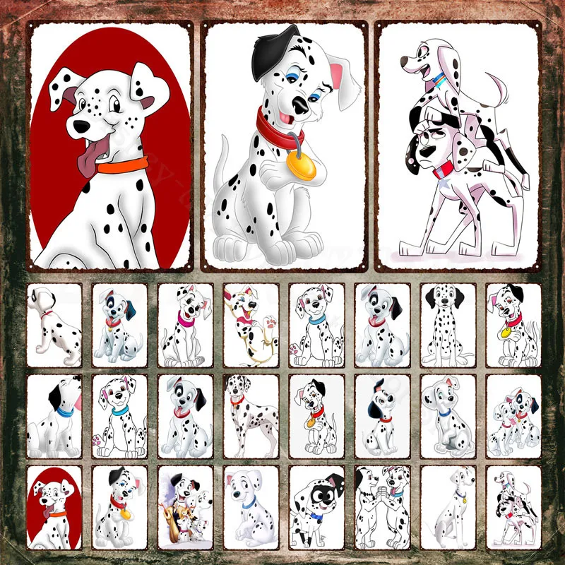 101 Dalmatians Disney Metal Signs Black White Dogs Metal Poster Cute Cartoon Animal Tin Signs Wall Stickers for Home Decoration