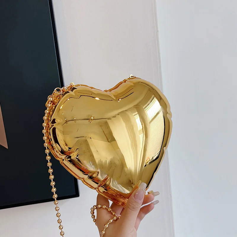 Heart Shaped Women\'s Bag 2024 Trend Fashion Cute Woman Shoulder Bag Luxury High Quality Party Chain Mirror Evening Crossbody Bag