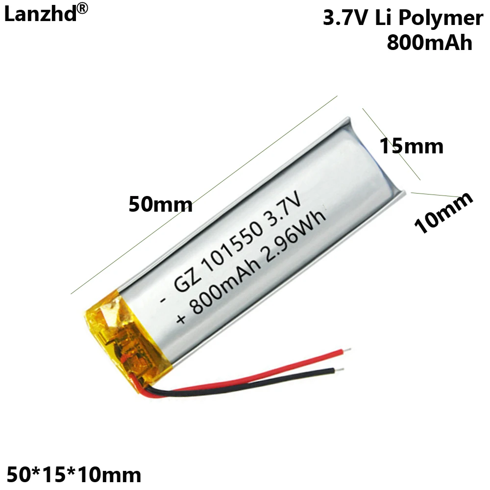 

3.7V Polymer lithium battery 101550 800mAh For Smart dictation pen beauty device voice recorder cells