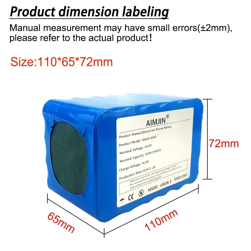 

4S6P 14.8V 20Ah Li-Iom Battery Pack 18650 for Night Fishing Lamp Heater Miner's Amplifier Batteries with BMS+16.8V Charger
