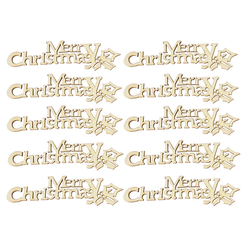 10pcs Wooden Merry Christmas Letter DIY Wooden Slice Christmas Hanging Ornaments Wood Pieces Crafts Xmas Navidad Decoration Gift