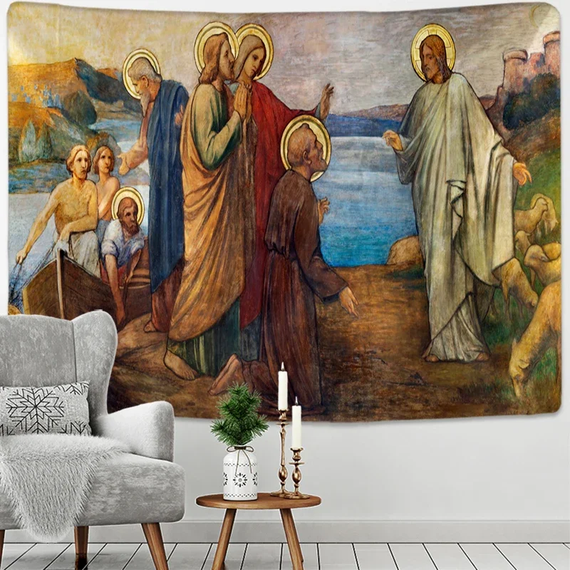 Christ Jesus Tapestry Wall Hanging Artistic Polyester Fabric Cottage Dorm Wall Art Home Decoration Brown Wall Decoration