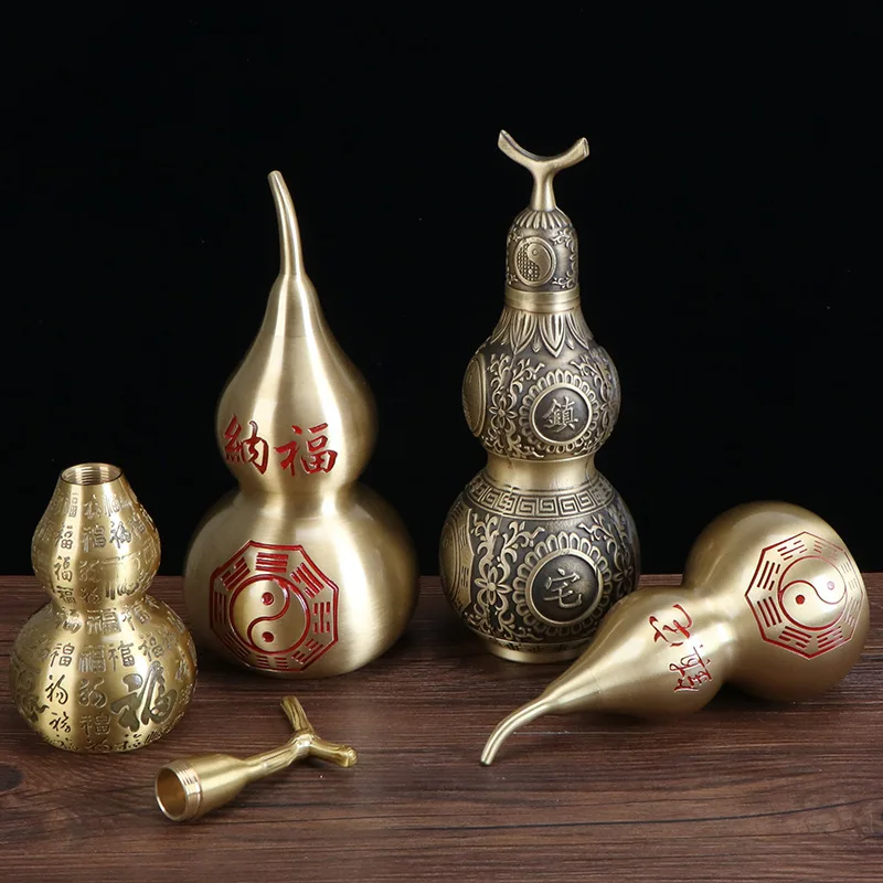 

Gourd Bottle Copper Gourd Ornaments Wealth Statue Feng Shui Brass Good Luck Gourd Fortune Decoration for Home Living Room Bottle