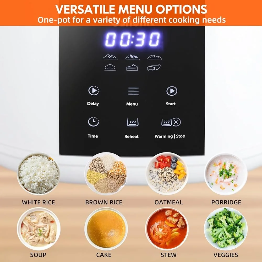 Elektrischer Reiskocher mit 6 Tassen, 6-in-1-Multikocher, intelligenter, antihaftbeschichteter, tragbarer, schneller Kochtimer, spülmaschinenfest, ideal für Reisen, Camping