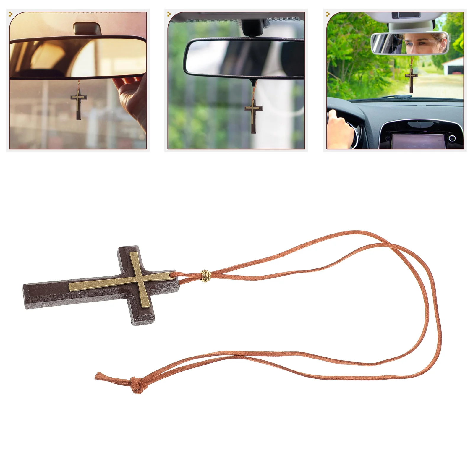 

Vintage Handcrafted Double Layer Cross Pendant For Car Mirror Hanging Religious Car Interior Decoration Ornament Auto Pendant