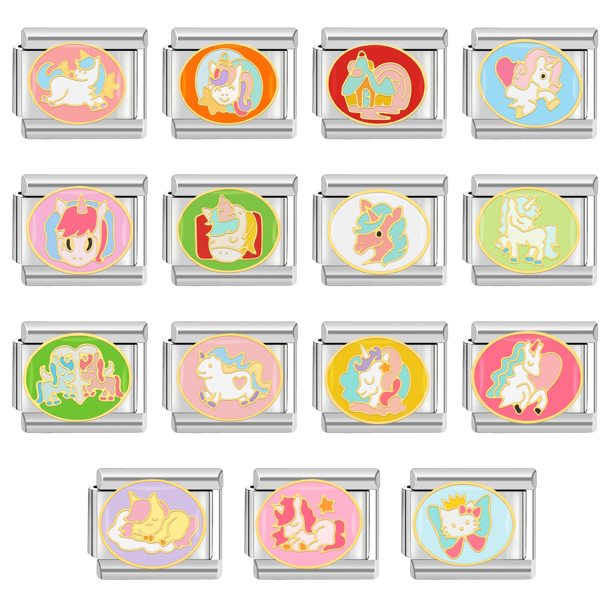 

Italian Charm Stainless Steel Bangles 9mm Diy Cute Lucky Unicorn for Horse Series