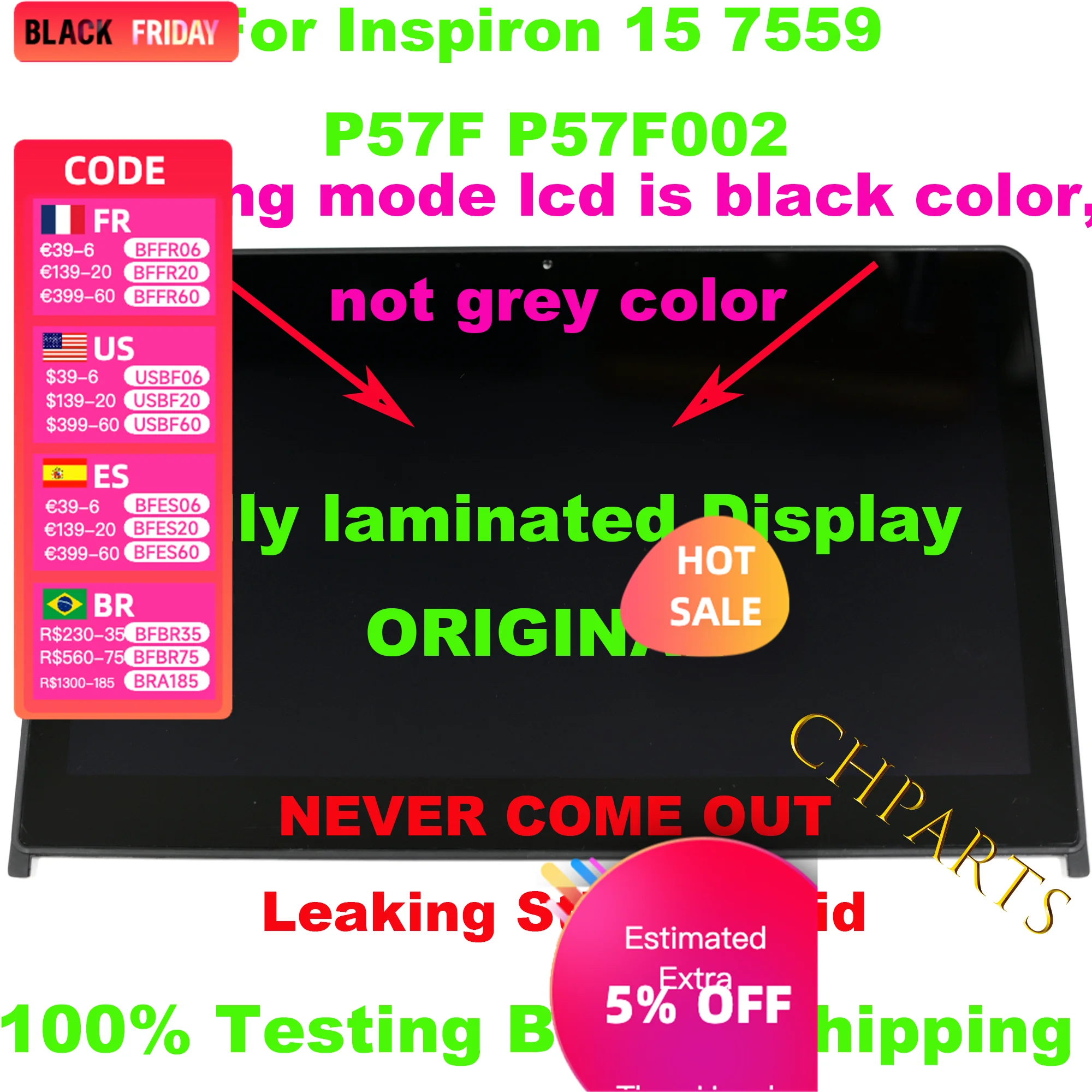 15.6" 4K UHD 3840*2160 LCD Touch Screen Digitizer Panel Replacement Assembly For Dell Inspiron 15 7557 7559 P57F P57F002