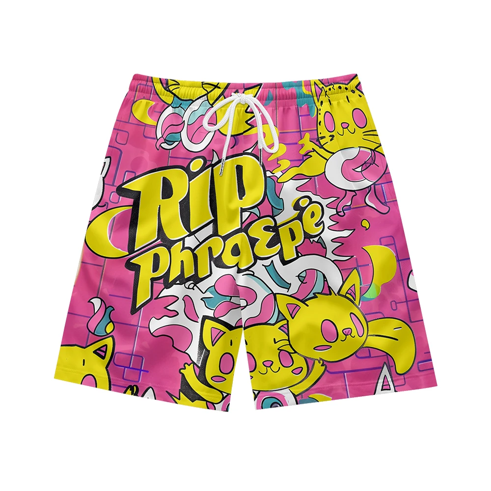 Graffiti art pattern, suitable for daily wear, casual trend, summer men's drawstring beach sports shorts