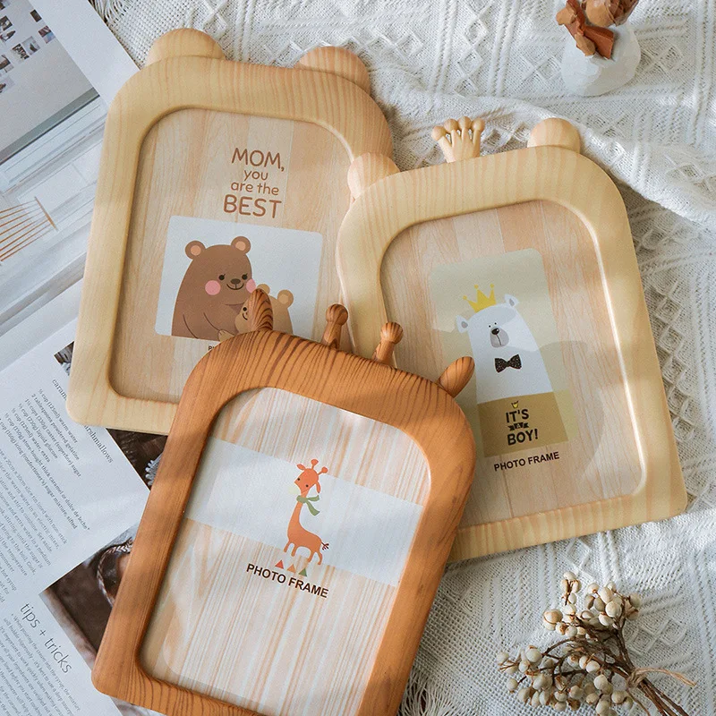 

7inch Wall Photo Frame with Hanging Hole Retro Wooden Children Baby Cartoon Animal Shape Pictures Frames Home Desktop Decoratio