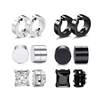 4-10對時尚男士龐克十字方形鋯石不銹鋼磁鐵假耳環套裝 6 最佳銷售 男士假耳環 - №3