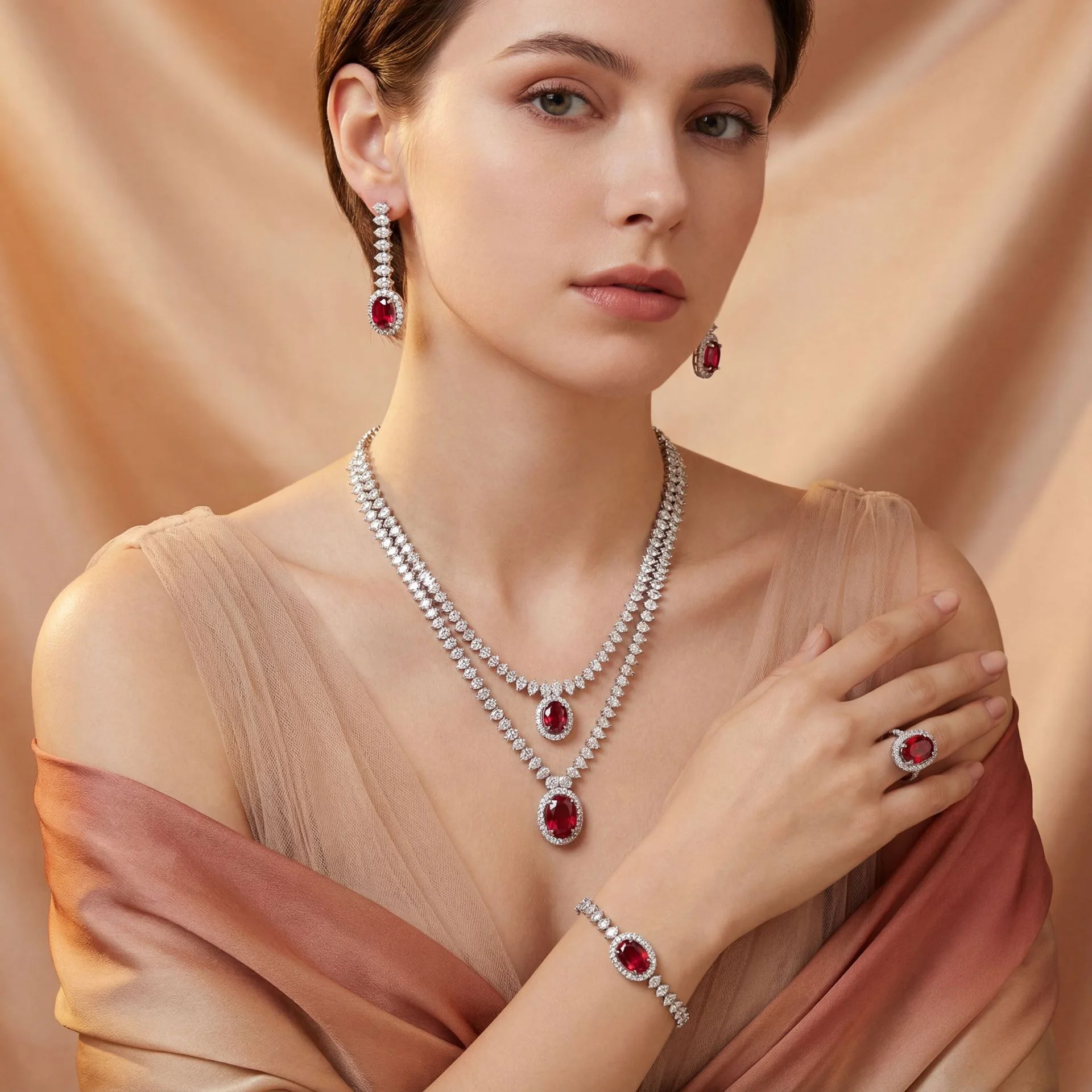 

Korean Style Bridal Geometric Zircon Ornaments, Micro Paved Necklace Earrings Bracelet Ring, Multi-color Wedding Accessories