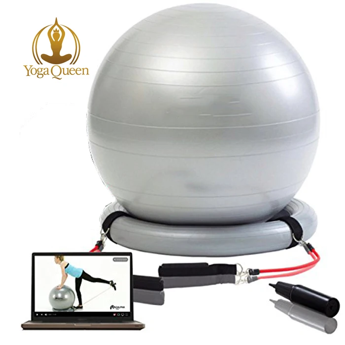 Exercise Balance Ball Chair 65cm with Inflatable Stability Ring/Yoga pilates stability ball with base and Resistance Loop Band