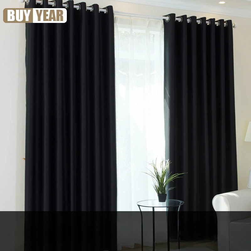 

High-density Curtain Engineering Hotel Solid Color Full Blackout Black High Curtains for Living Dining Room Bedroom Custom