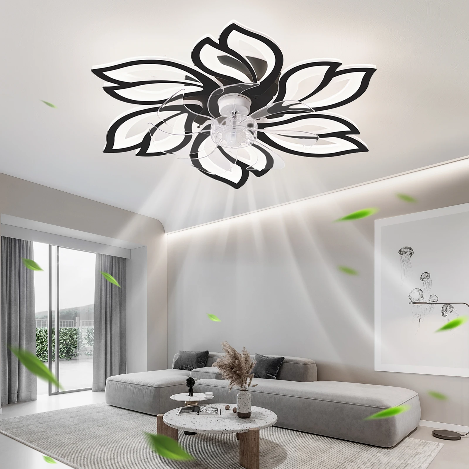 26Inches Ceiling Fan with Lights Remote Control Dimmable LED, 6 Gear Wind Speed Fan Light