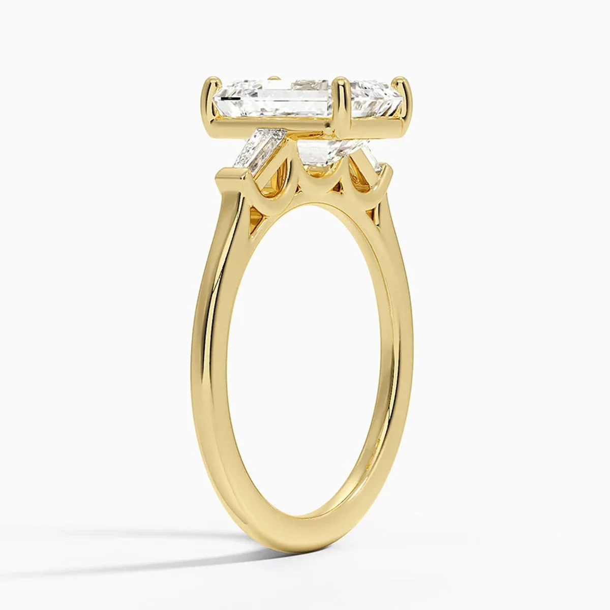 9K/14K/18K Yellow Gold Lab Diamond Ring IGI Certified Emerald Cut Lab Created Diamond Ring Three Stone Style Engagement Ring