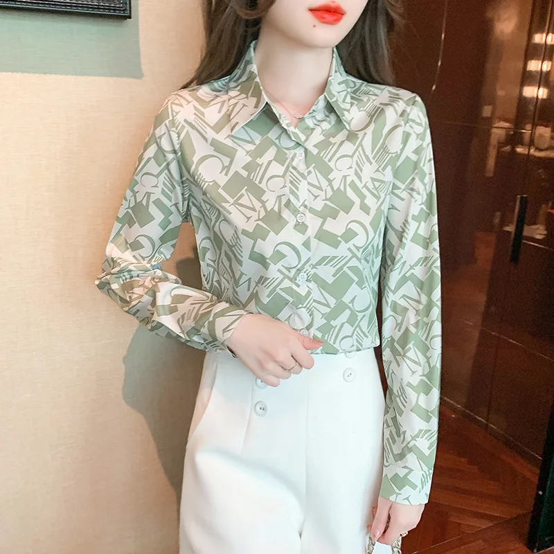 Letter Print Commuter Long Sleeve Top Blouse Woman Autumn Temperament Loose Personality Fashion Shirt for Women