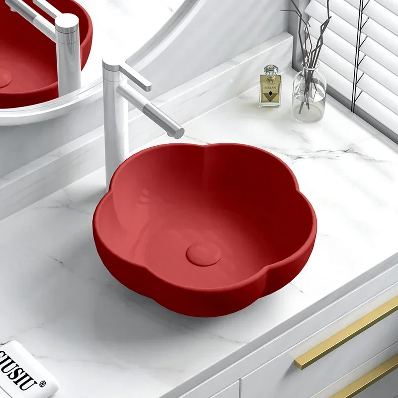 Red design creative countertop basin art basin washbasin special-shaped countertop basin washbasin