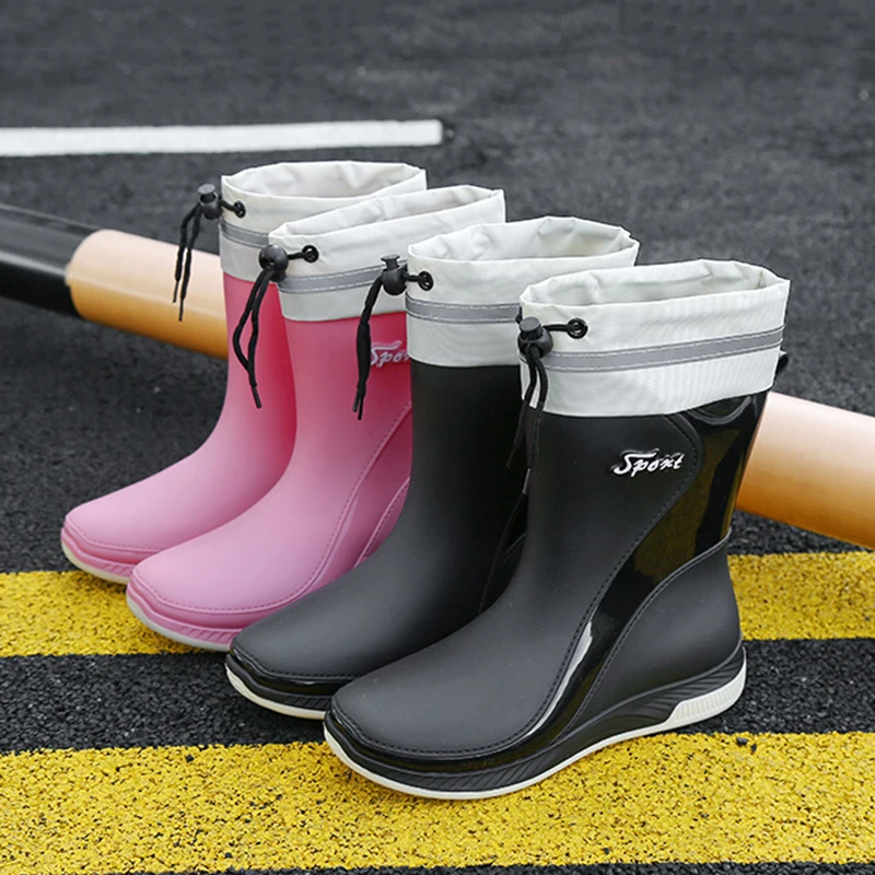 Bottes de pluie en velours à tube court pour femmes, chaussures en caoutchouc imperméables, chaudes, non ald, cuisine, travail, lavage de voiture, mode