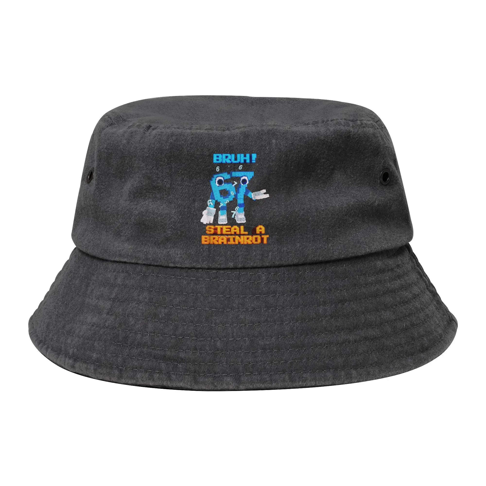 Women Men Distressed Denim Bucket Hats 67 Six Seven 6-7 Hiking Fishing Fisherman Hat Steal Brainrot Gaming Meme Bob Gift Idea