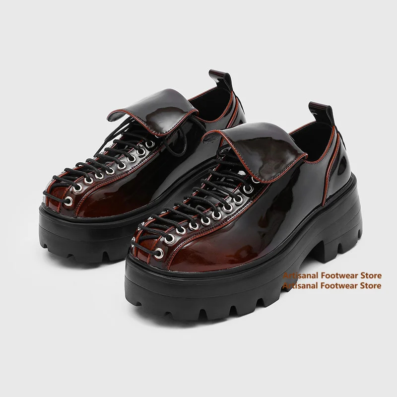 

Thick Soled Derby Shoes British Style Men's Lace Up Round Toe Casual Leather Shoes Trendy Handmade Height Increasing Men's Shoes