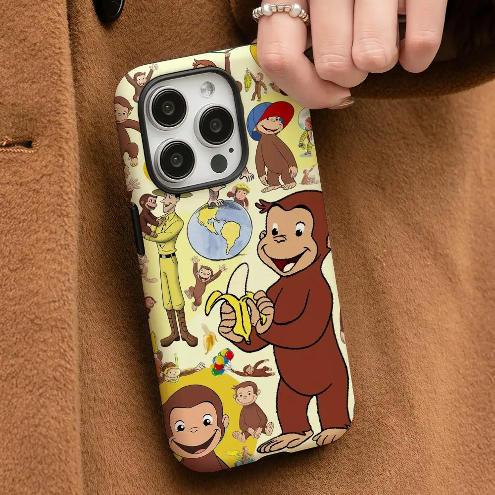 

Cute G-George Monkey Phone Case For iPhone 17 16 15 14 13 12 Pro Max Plus Glossy HD Double-Layer Liquid Back Film Hard Shell