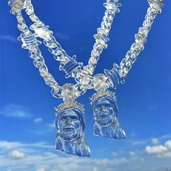 Trendy Transparent Clear Acrylic Big Juese Pendant Necklace for Men Hiphop Brambles Wire Jesus Christ Necklaces Male Jewelry