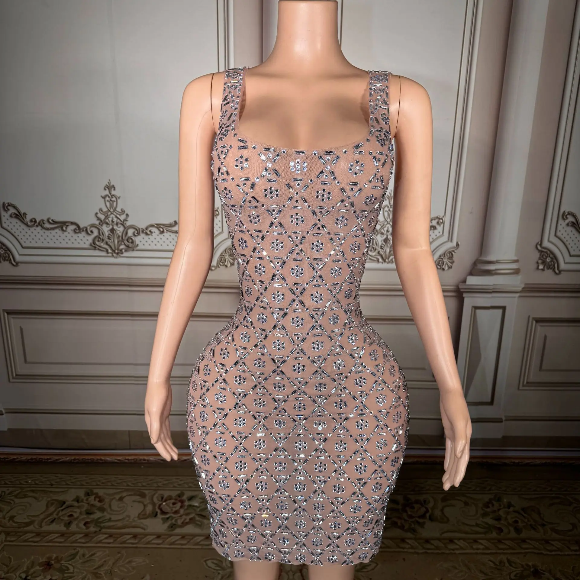

Heavy Weight Beaded Slimming and Sexy Bandeau Dress Short Skirt Singer's Performance Outfit Host's Birthday Party Evening Dress