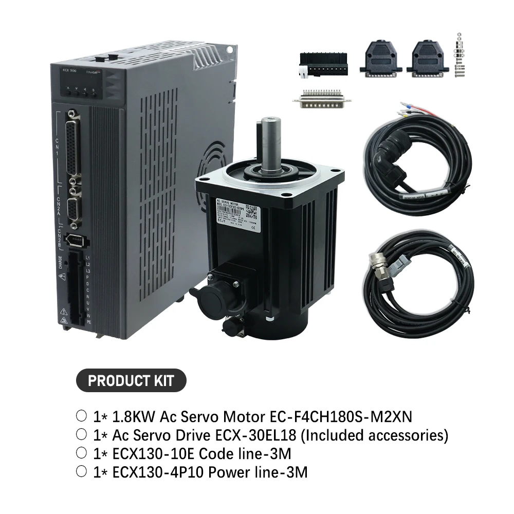 HLTNC 1.8kw محرك سيرفو يعمل بالتيار المتردد ومجموعة تشغيل ECX EtherCAT Modbus 220 فولت 3000 دورة في الدقيقة 5.7N و 3 أمتار كابل 17 بت التشفير المطلق لـ CNC