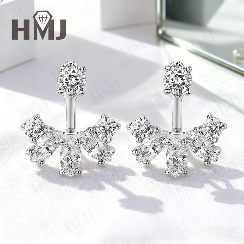 

Круглые серьги с муассанитом + огранка маркизы для женщин, элегантные повседневные серьги-гвоздики для юбилея, свадьбы или подарка, ювелирные изделия