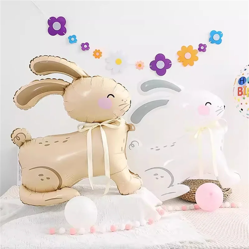 

1pc Rabbit Balloon Party Themed Scene Lovely Cartoon Animal Toy Ornament 3D Standing Birthday Party Aluminum Foil Decor
