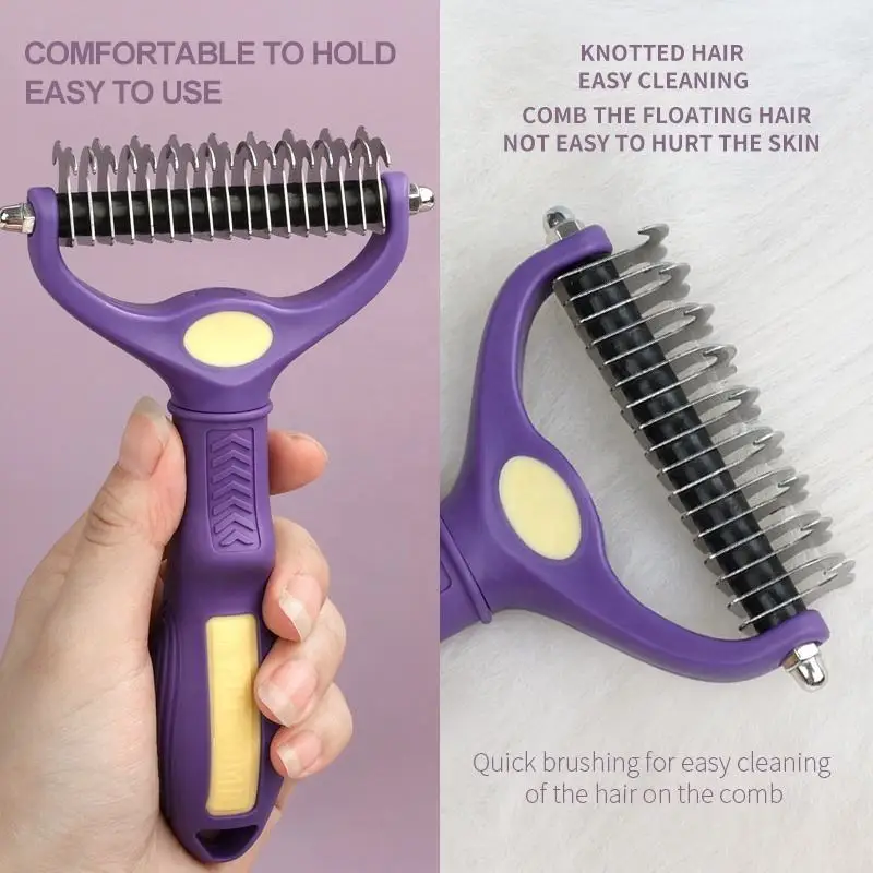 Dog Grooming pente Pet Deshedding Escova-Double-Sided Undercoat Rake para Dog Cat - Shedding Comb Dematting Ferramenta para Grooming.