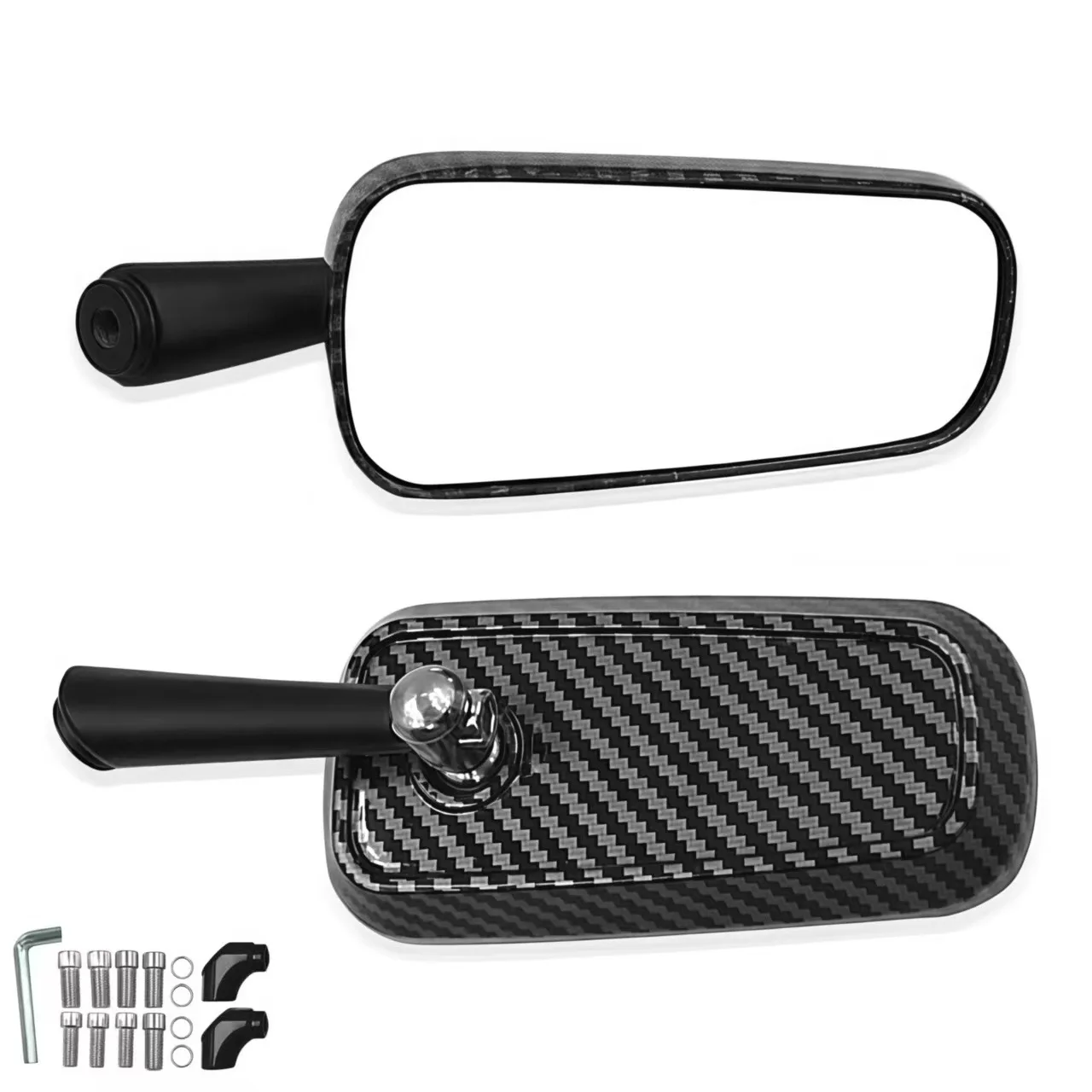 

motorcycle rearview mirror pair aluminum alloy with carbon fiber pattern adjustable joint wide angle convex glass