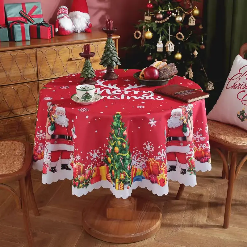 

Новая скатерть с рождественским элементом, красная круглая водонепроницаемая и не окрашивающая атмосферная декоративная скатерть, устойчивая к пятнам и моющаяся