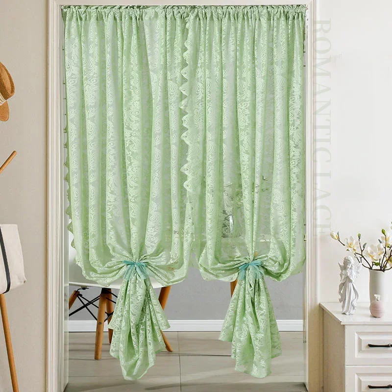Green French Lace Semi Transparent Rod Curtains Suitable For Filtering Light In Living Room Windows cortinas para ventanas 커튼