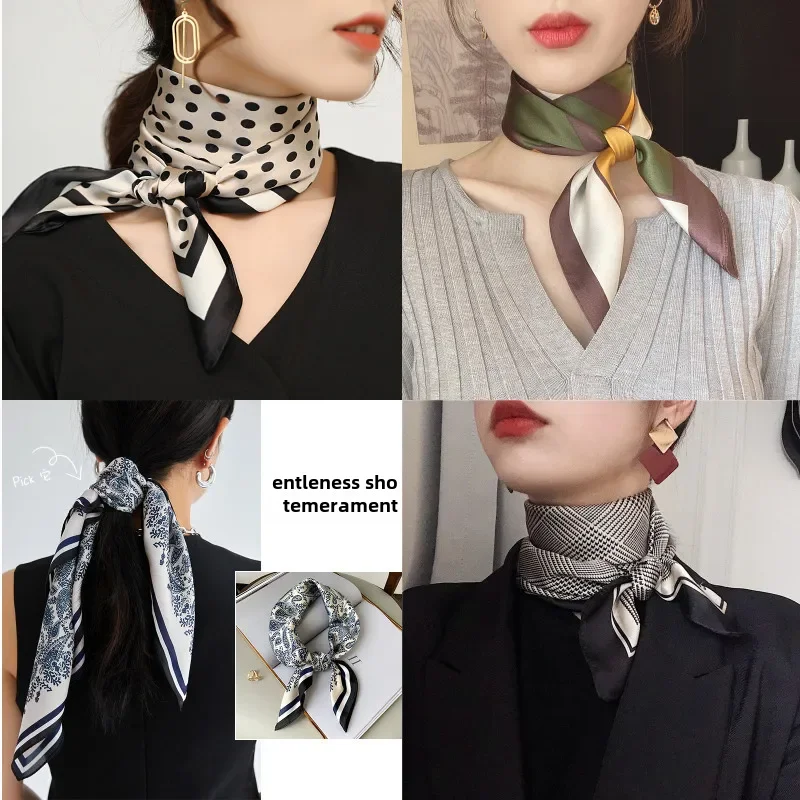 Vielseitiger Damen-Schal aus 70-Quadrat-Seide, Schal, Kopftuch, Kragenschal, Frühling und Herbst, dünn, Vintage-Stil, französischer Stil, trägerlos, Sommer