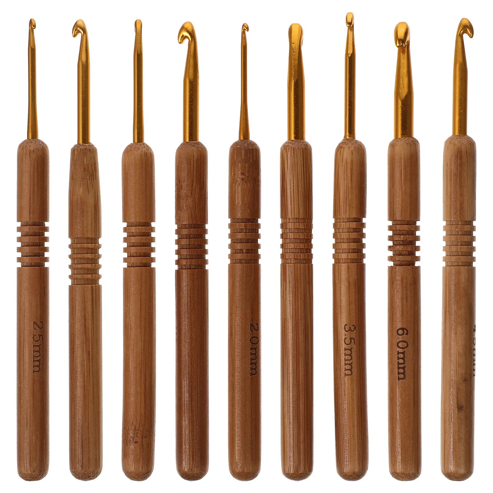 9Pcs Sturdy Bamboo Crochet Hooks Set Fine Workmanship Lightweight Portable Knitting Tools for Dreadlocks Hair Yarn Crafts