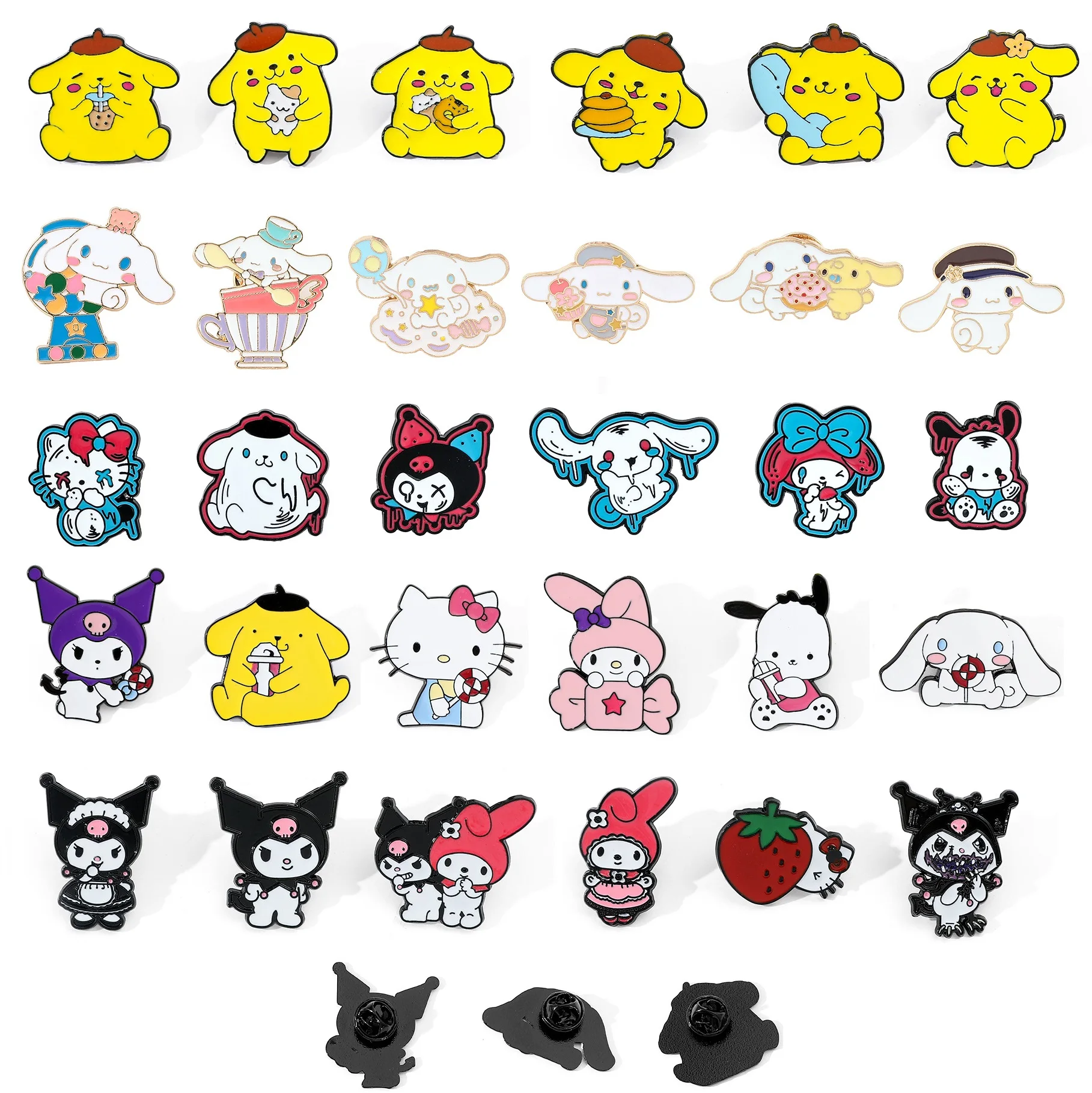 

6Pcs Anime Kuromi Melody Cinnamoroll Fashion Lapel Pins Brooches Badge For on decor DIY Backpack children Clothes Metal Badges