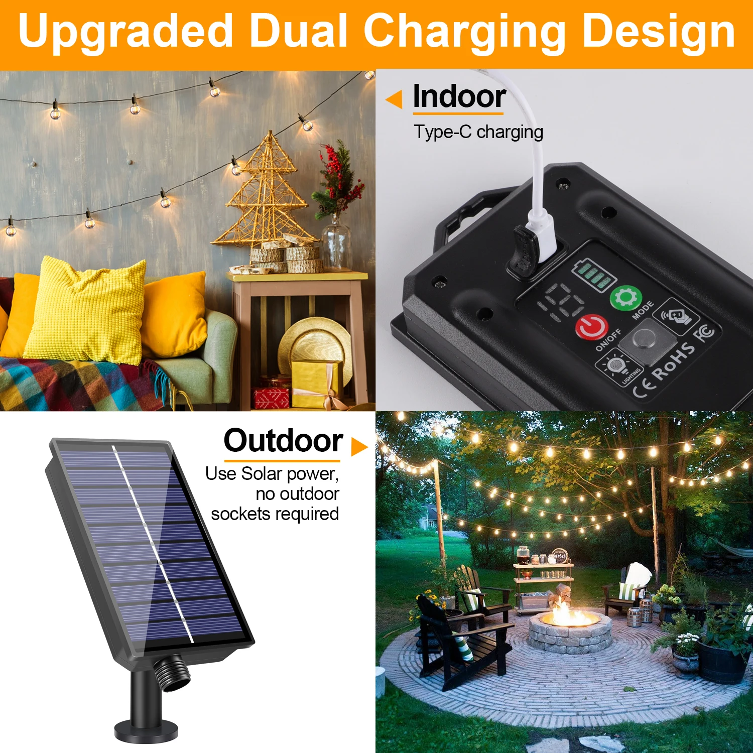 Led G40 Solar Globe Led String Lights Outdoor Waterproof Shatterproof Solar Hanging Lights for Backyard Bistro Decoration Light