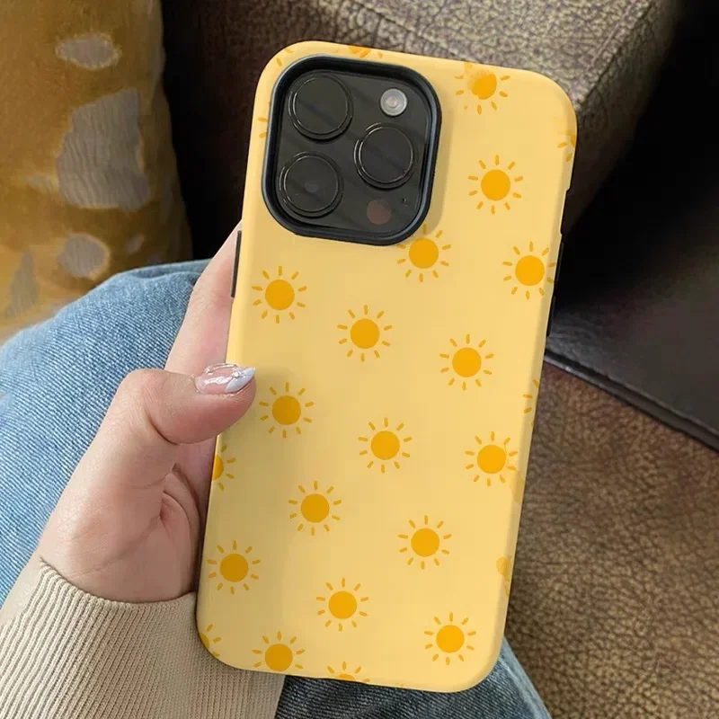 Ins KOREAN The Yellow Sun Case for IPhone 16 15 14 13 Pro Max Back Phone Cover for 16 15 PLUS 12 11 Pro Max X XS Max XR SE Capa