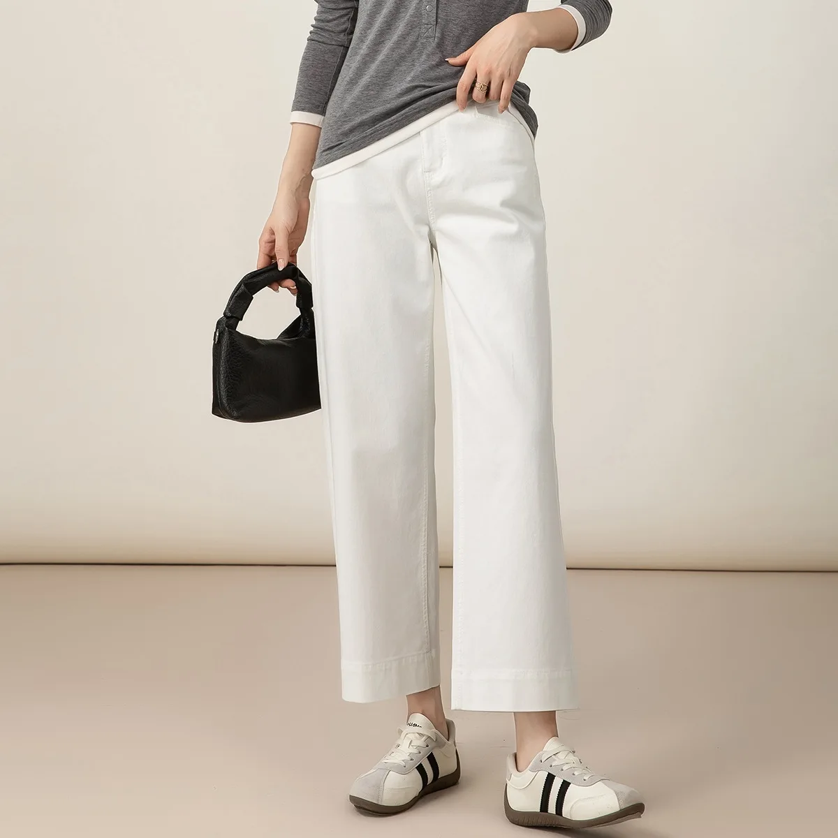 

Женские джинсы с высокой талией и широкими штанинами, облегающие, струящиеся, в стиле ретро, осенние, новые, из хлопкового стрейч-денима, светлого цвета