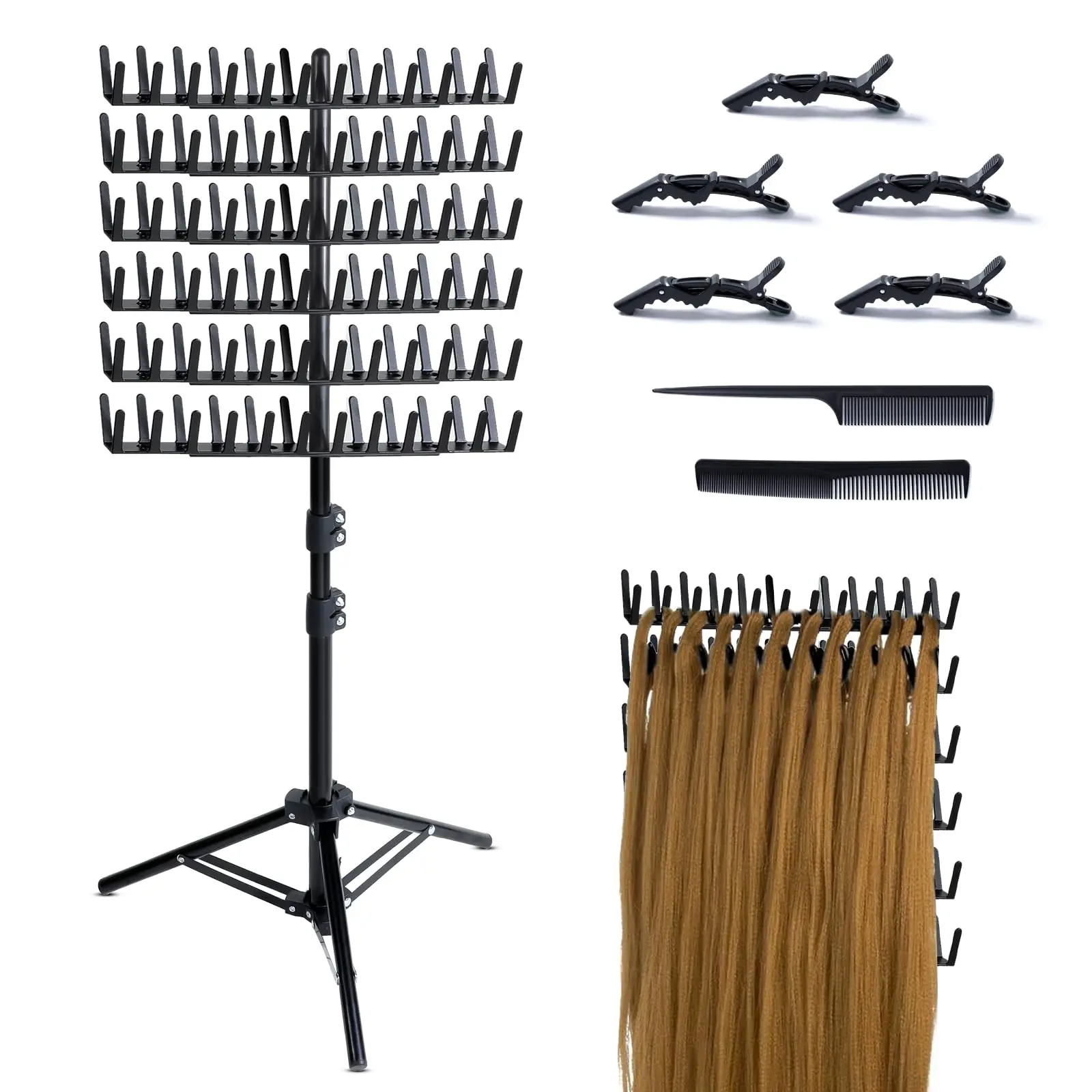 

120-Spool Hair Weaving Stand with Adjustable Tripod Base With Comb&Clip, Salon Station Tool for Braiding, Dreadlock