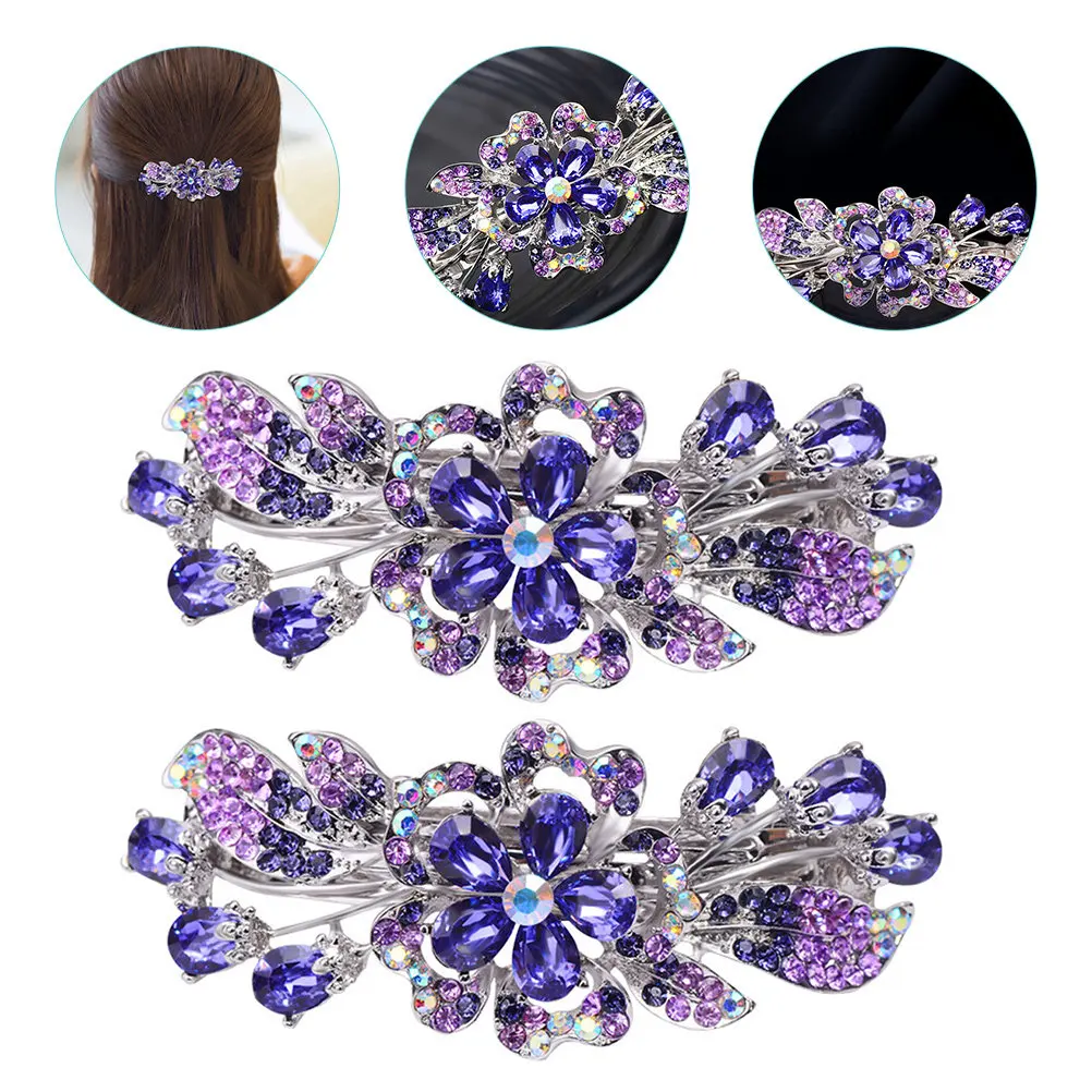 

2pcs Rhinestones Clips Back Barrettes Ponytail Holders For Women Crystal Hair Clamp Styling Accessories For Thick Thin Hair