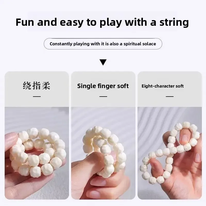 Original Ecological Carving Small White Jade Bodhi Bracelet for Men and Women\'s Single Circle Rosary Bead Buddha Bead HandString