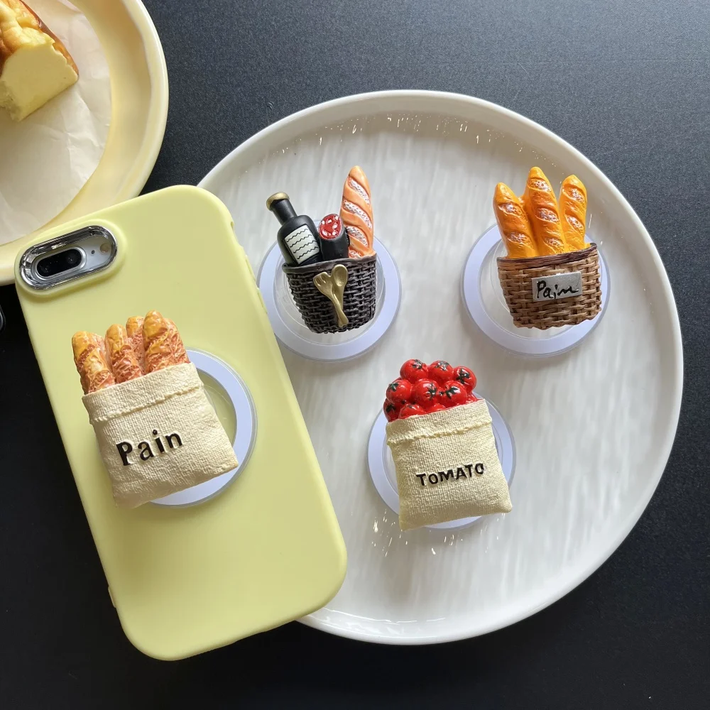 Simulation Lebensmittel Magnete Kreative Harz Brot Tomate Für Magsafe Telefon Magnetische Griptok Ständer Für iPhone Lustige Faltbare Halter