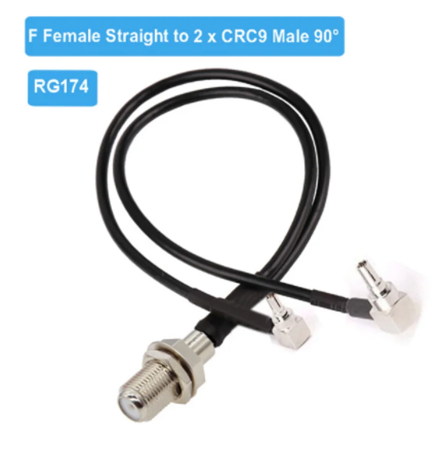 F female to 2 x CRC9 male TS9 male right angle Y-shaped 3G/4G antenna extension cable TS9 F female splitter combiner RG174 RG316