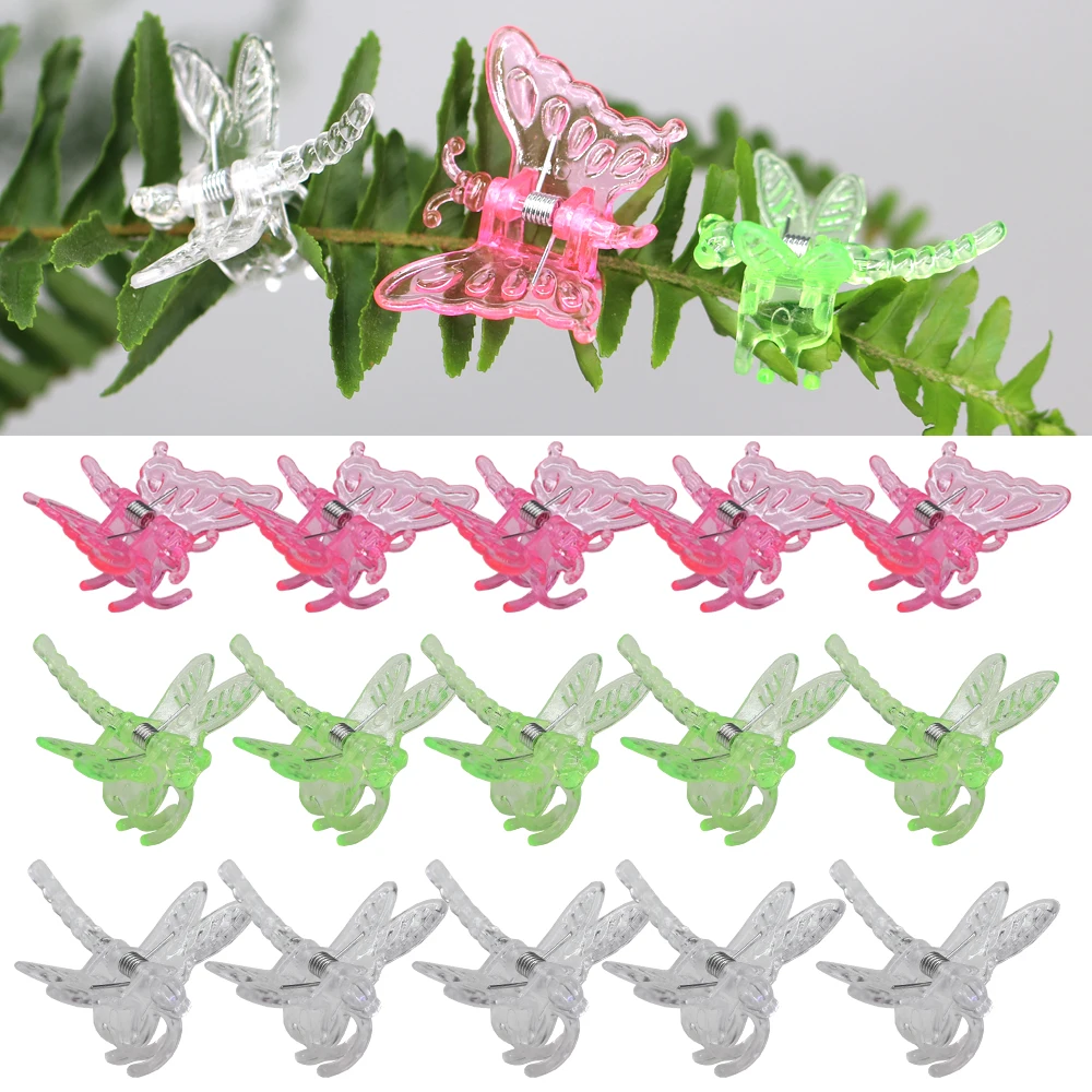 18-48PCS klipsy orchidei plastikowa roślina ogrodowa Dragonfly Butterfly zaciski do wsparcia sztuczne kwiaty dekoracje ozdobne klipsy mieszane